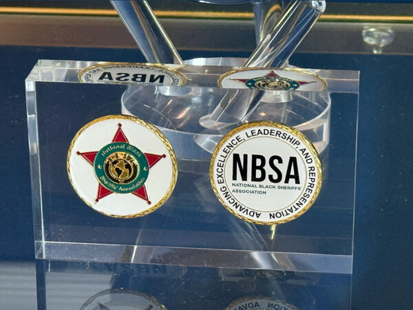 NBSA Lucite® Desk Ornament — Dual Challenge Coin Edition